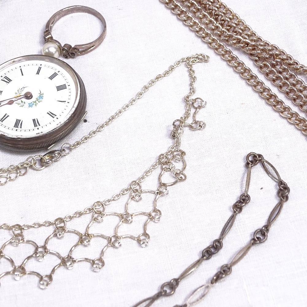 A collection of silver jewellery, to include necklaces, a fob watch (A/F), yard o' lead propelling - Image 2 of 2