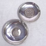 2 commemorative silver dishes with inset medallions, 5oz