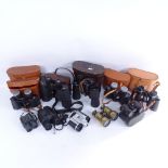 Large quantity of various binoculars and opera glasses, including Pathescope 16x50 field binoculars,