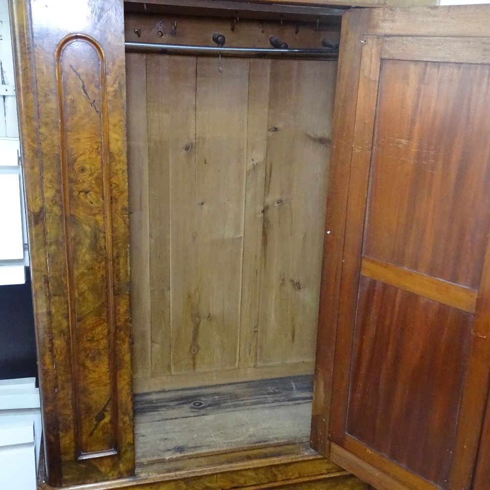 A Victorian walnut single-mirror door wardrobe with drawer fitted base, W112cm, H194cm, D48cm - Image 3 of 3