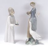 Lladro goose girl figure, 23.5cm, and Lladro child wearing a nightgown