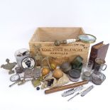 Various interesting collectables, including small silver wirework basket, church offerings book