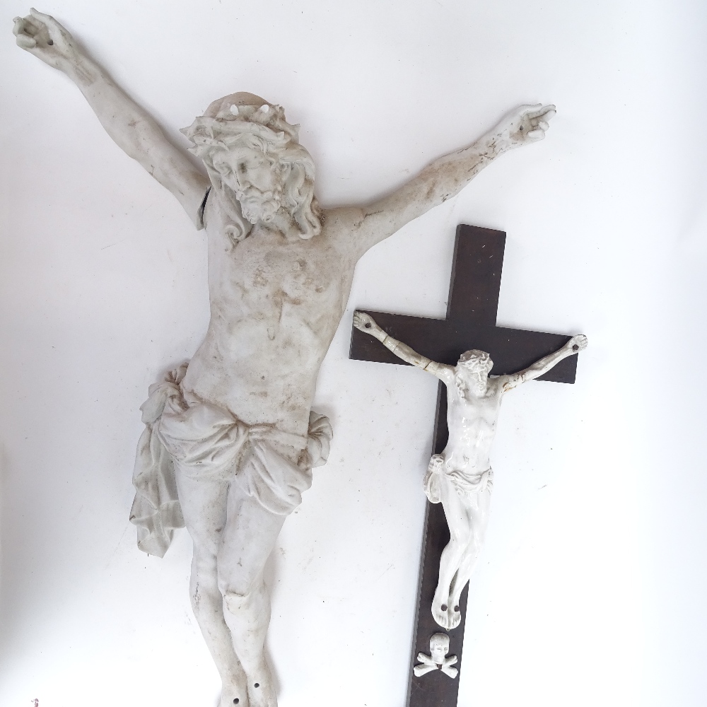 2 ceramic crucifix, largest height 57cm (1 A/F) (2)