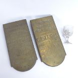 A pair of early 20th century cast-brass elliptical turnstile name plates, by C Isler & Co of