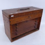 A Vintage oak engineer's portable tool chest, height 36cm (missing front panel)