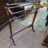 An Art Nouveau mahogany towel rail, with marquetry inlaid decoration, W74cm, H89cm