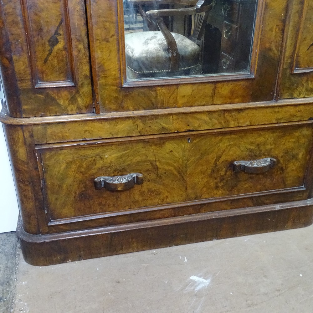 A Victorian walnut single-mirror door wardrobe with drawer fitted base, W112cm, H194cm, D48cm - Image 2 of 3