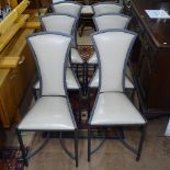 A set of 6 Tom Faulkner Capricorn dining chairs, with leather upholstery and maker's plaque