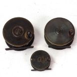 3 Vintage fishing reels, comprising P D Mallock, Enright & Son, and Lockwood Bros, largest