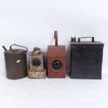 A Vintage Shell-Mex petrol can, a painted oil can, and 2 lanterns (4)