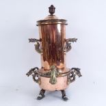 A 19th century copper samovar and pan, with brass fittings and turned wood knop, overall height 41cm