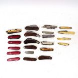 Various pocket knives and Swiss Army knives, including examples with stag horn grips