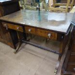 A 19th century rosewood sofa table, 2 frieze drawers, on tablet-end supports and turned stretcher,