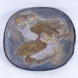 Joyce Morgan for Chelsea Pottery - a large mid-century Studio pottery footed owl dish, length 35cm