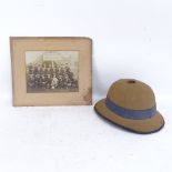 An original Army Medical Corps Sargent's Mess Squadron photograph, and a Vintage pith helmet (2)