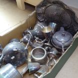 A tray of silver plated teaware, goblets etc