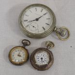 An Elgin side-winding silver plated pocket watch, a Continental silver open-face top-wind fob watch,
