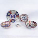 An Imari charger, 31.5cm, Imari bowls and plate, and a Chinese porcelain bowl and cover