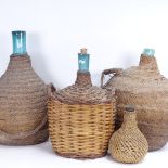 4 wicker-bound glass rum jars, largest height 52cm (4)