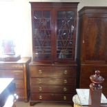 A 18th century mahogany 2-section secretaire library bookcase, W103cm, D55cm, H228cm