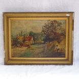 Early 20th century oil on board, harvest scene, indistinctly signed, 14" x 19", framed