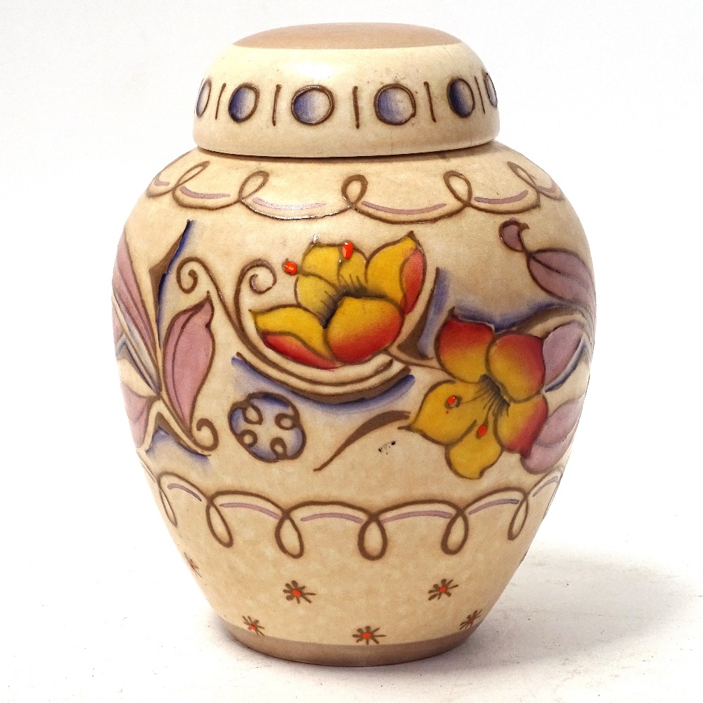 Charlotte Rhead for Bursley Ware ceramic ginger jar and cover, floral painted decoration, model
