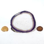 A large horizontal amethyst geode slice, and 2 banded agate geode slices, largest diameter 33cm (3)