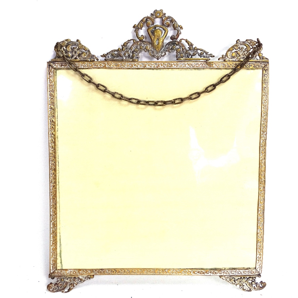 A 19th century brass-framed double-sided wall mirror/menu holder, height 32cm - Image 2 of 3