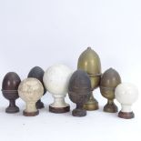 Various cast-metal and ceramic finials, largest height 24cm