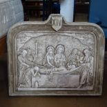 A Continental plaster panel with relief moulded decoration, W67cm, H60cm