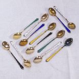 12 Egon Lauridsen Danish vermeil silver and harlequin enamel coffee spoons