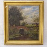 Sidney M Broad, oil on canvas, the old bridge Marshfield, 44cm x 39cm, gilt-framed