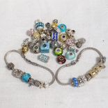 2 silver charm bracelets and assorted silver charms