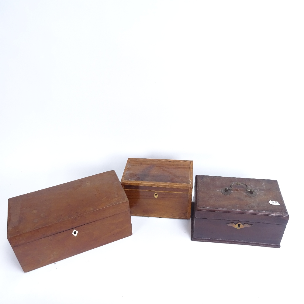 A 19th century mahogany tea caddy, a satinwood-banded tea caddy, and a mahogany box, largest - Image 3 of 3