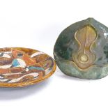 2 mid-century studio pottery sculptures, including dish dated 1967, diameter 40.5cm (2)