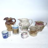 3 Sunderland lustre jugs, including the Sailor's Tear example, a Staffordshire 2-handled beer frog