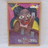 Victor Mora (Cuban), mixed media painting, portrait of a child, 27" x 19", framed