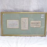 A group of 3 pencil drawings, a thistle, cattle on Stour Marshes, composition for a painting,