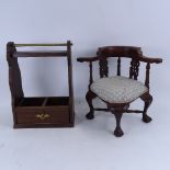 A mahogany doll's corner chair, and a stained oak tantalus case (2)