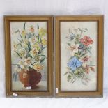 A pair of watercolours, still life flower studies, framed