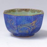 A Wedgwood lustre octagonal bowl with gilded dragon decoration, 9cm across