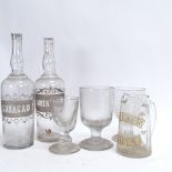 3 19th century glass rummers, and 3 stencilled glass advertising bottles and jug (6)
