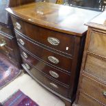 A reproduction mahogany bow-front chest of 4 long drawers, on bracket feet, W88cm, D51cm, H91cm