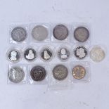 Various silver coins, including Victorian crowns, German coins etc