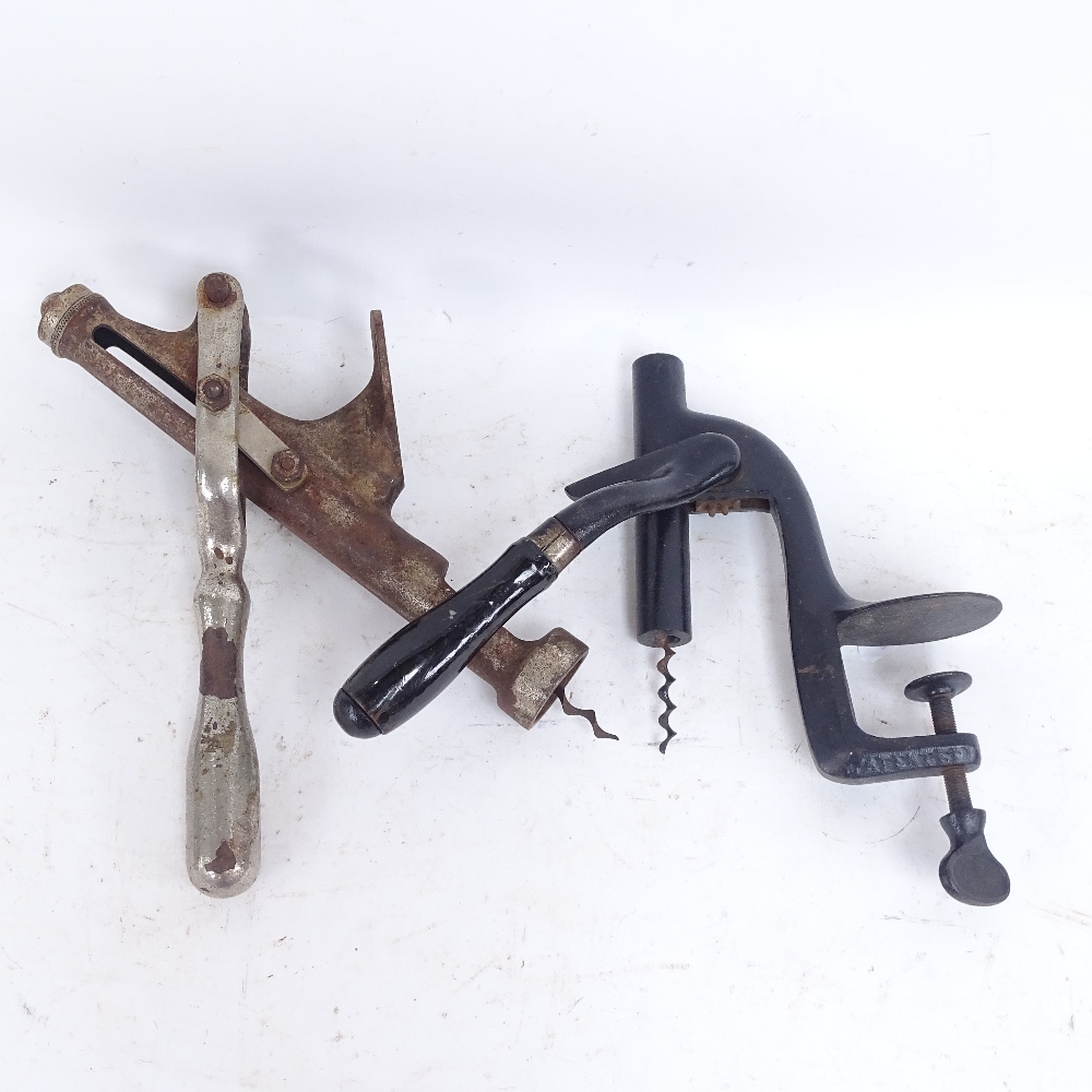 A Williams Patent Rapid US bar-top corkscrew bottle opener, marked APR 21 91, and a Titan (Belgium?)