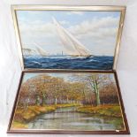 Steven Ryman, oil on canvas, racing yachts off the coast, 60cm x 90cm, framed, J Wilson Hepburn, oil