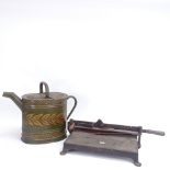 A painted and gilded bargeware tin water can, and a cast-iron paper guillotine, can height 34cm (2)