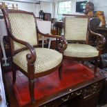 A pair of 19th century French Empire style mahogany-framed armchairs