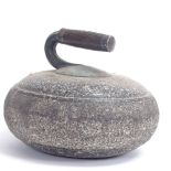 An Antique granite curling stone with brass silver-mounted turned ebony handle, diameter 24cm
