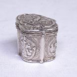 A mid-19th century Dutch silver loderein/vinaigrette box, with shaped cartouche form and embossed